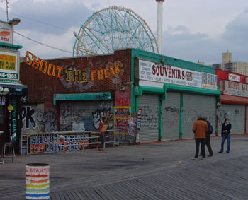 Hipsters take pictures of Shoot the Freak on Coney Island